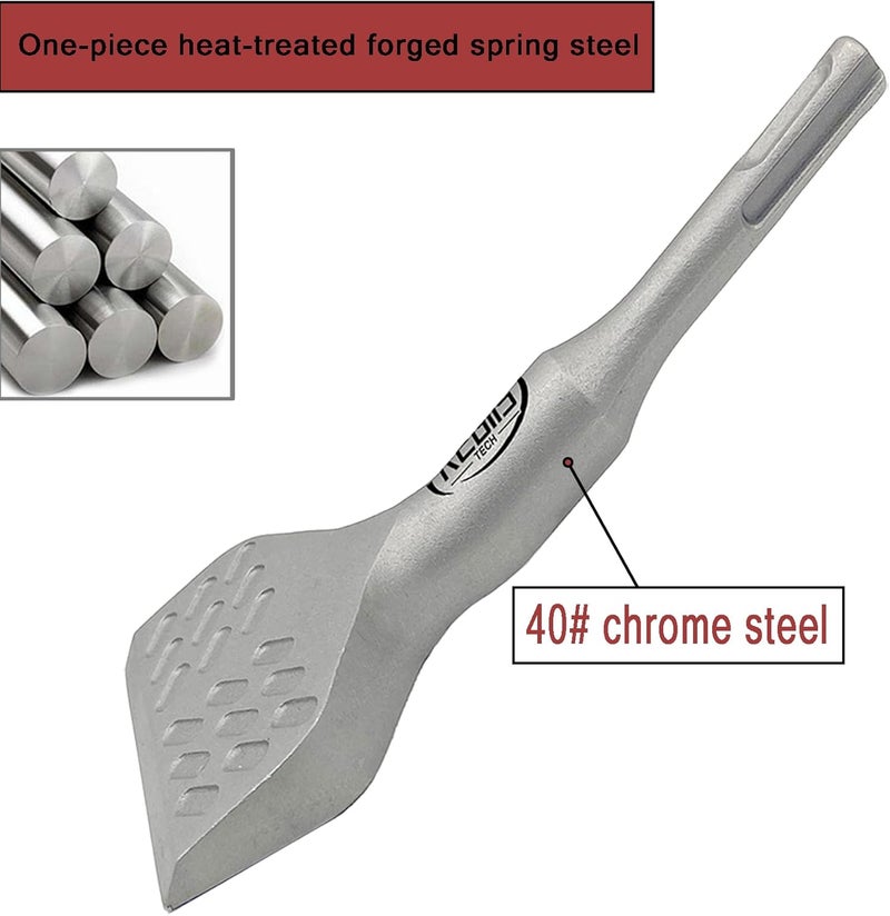 Regiis Tech SDS Plus Floor Scraper 4 in. x 11 in. Wide Angled Flooring Adhesives Remover, Cranked Thinset Removal Chisel Tool - Image 4